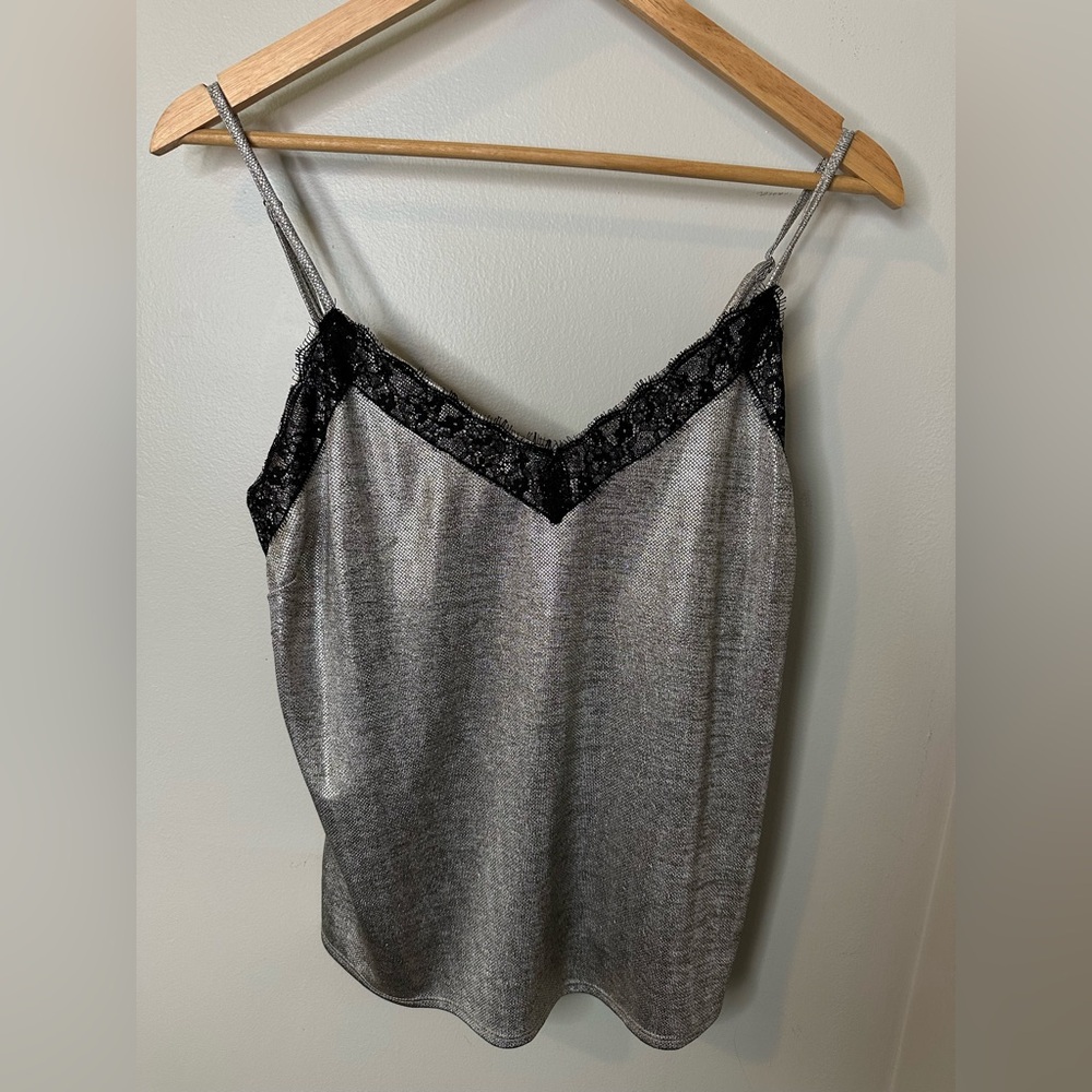 Gray Lace Trim Cami Top + Black Tank Top